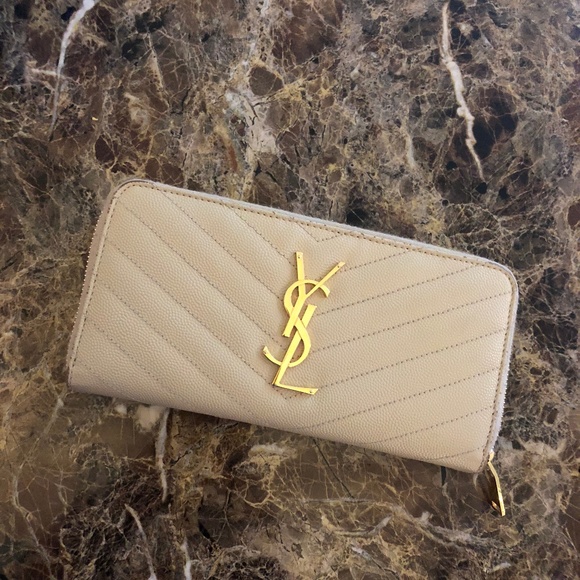 Yves Saint Laurent Handbags - YSL Monogram Tan Quilted Calfskin Leather Wallet